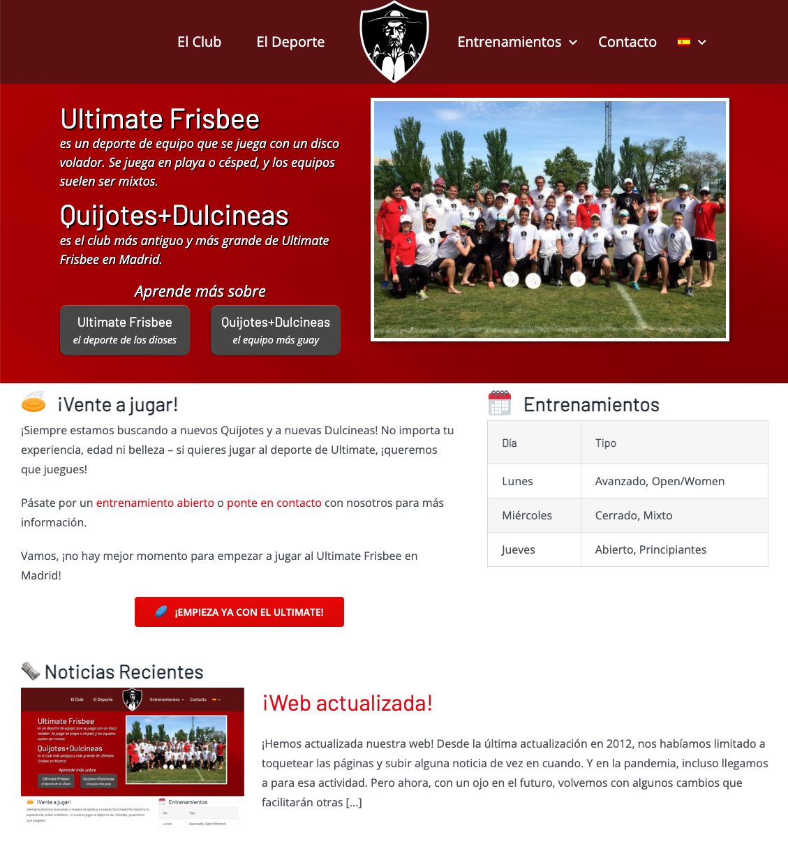Captura de la web actualizada de Quijotes+Dulcineas Ultimate Madrid en 2021